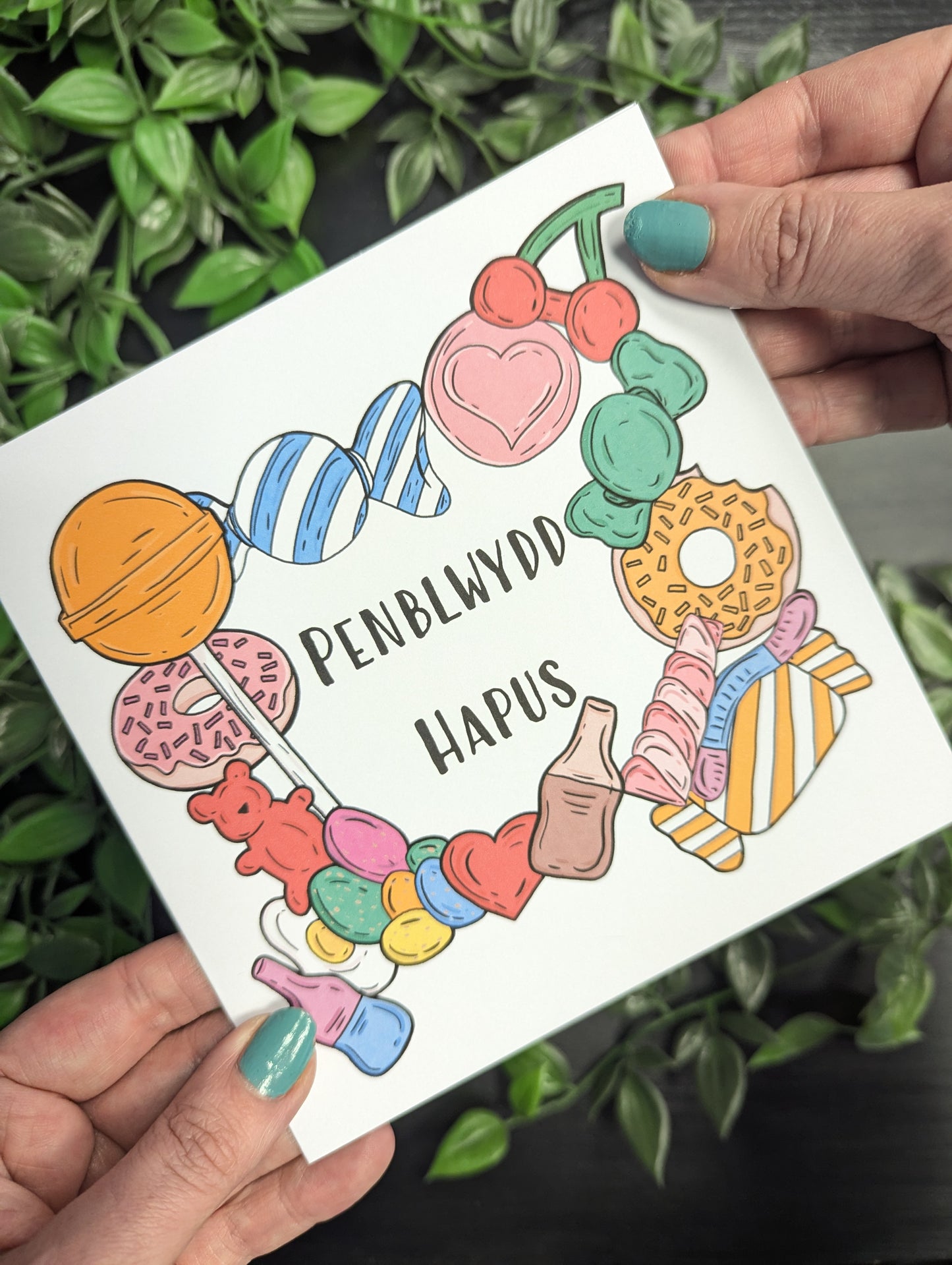 Sweets candy - Penblwydd Hapus (Birthday Card) Welsh Card