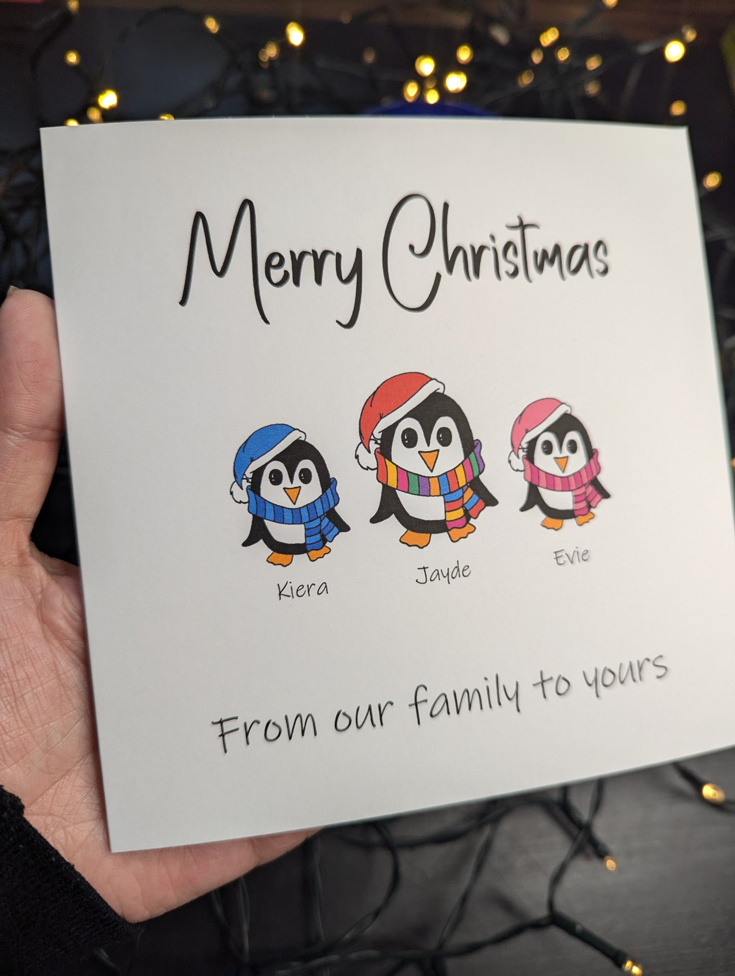 PERSONALISED Penguin Family Christmas Card -  Available in Welsh or English
