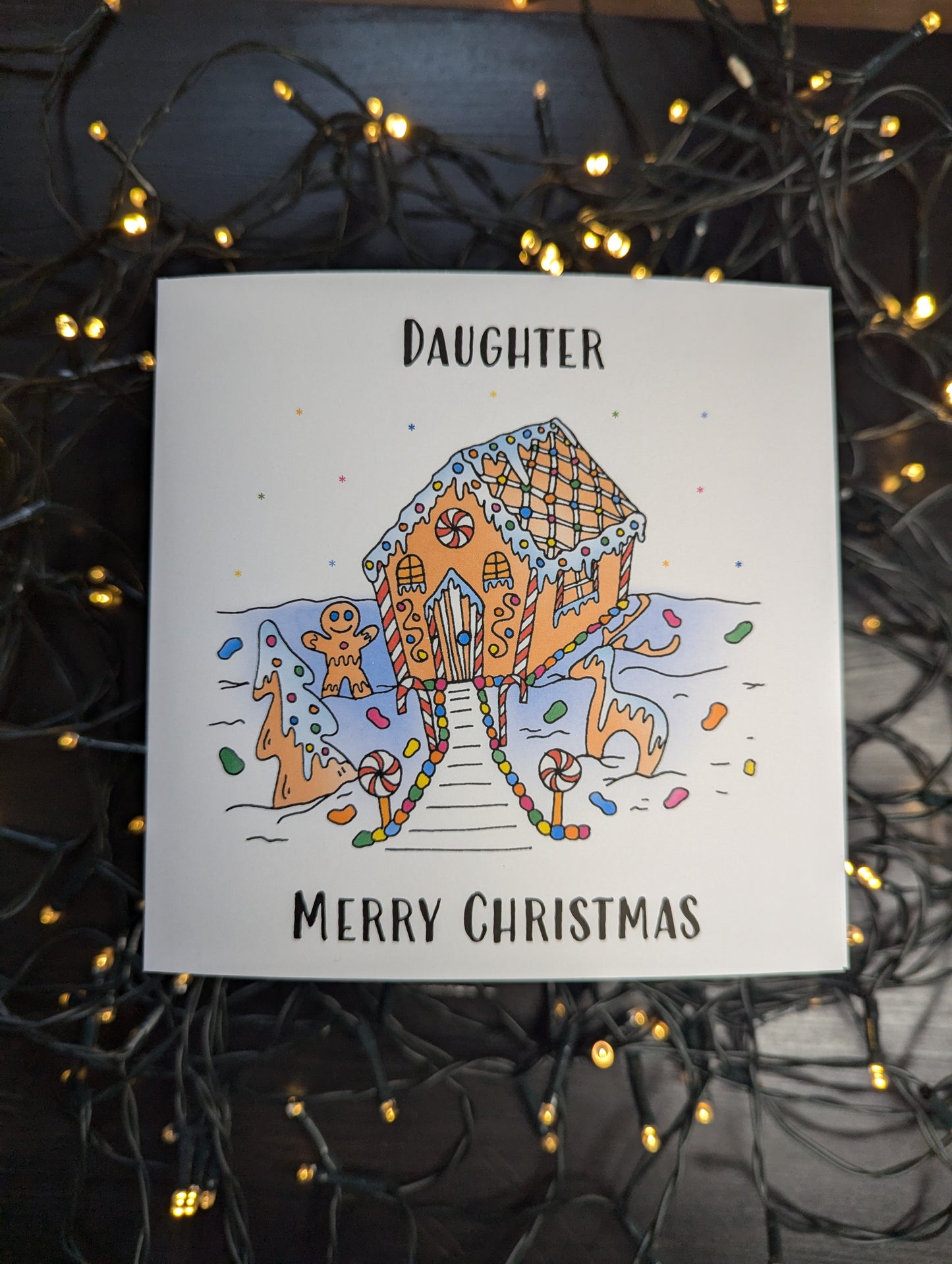 Personalised - Gingerbread house - Nadolig Llawen - Merry Christmas Card (Welsh or English)