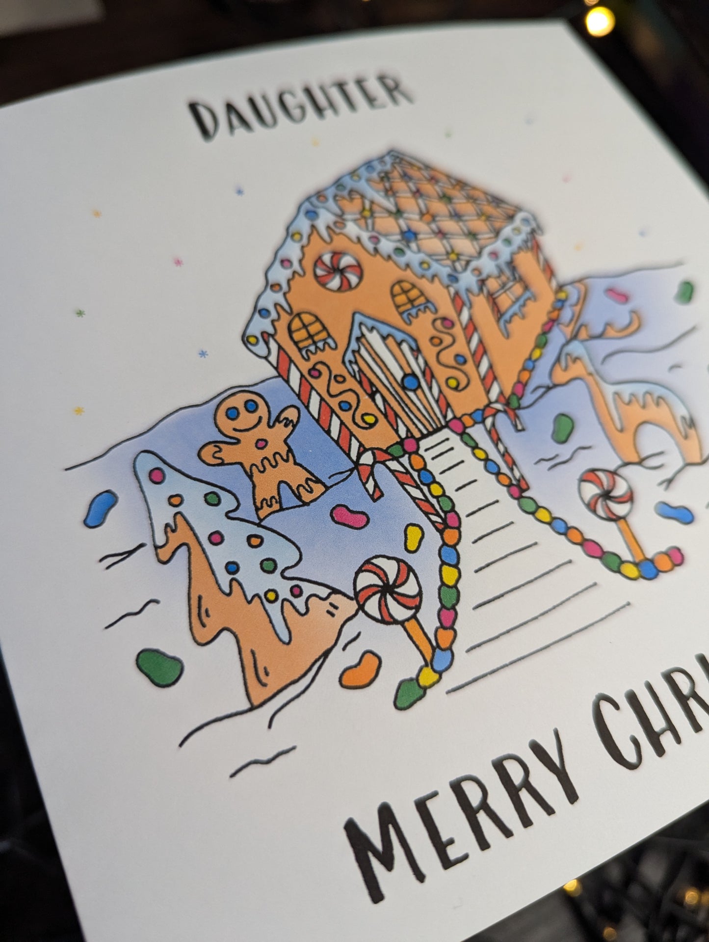 Personalised - Gingerbread house - Nadolig Llawen - Merry Christmas Card (Welsh or English)