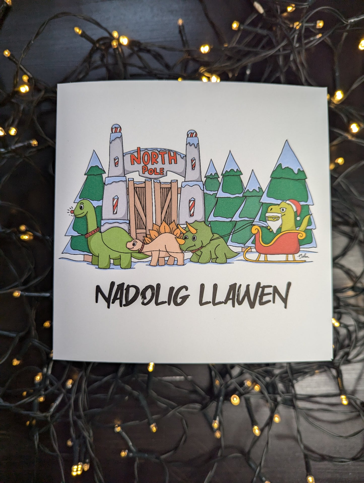 Dinosaur Christmas Nadolig Llawen Christmas Card