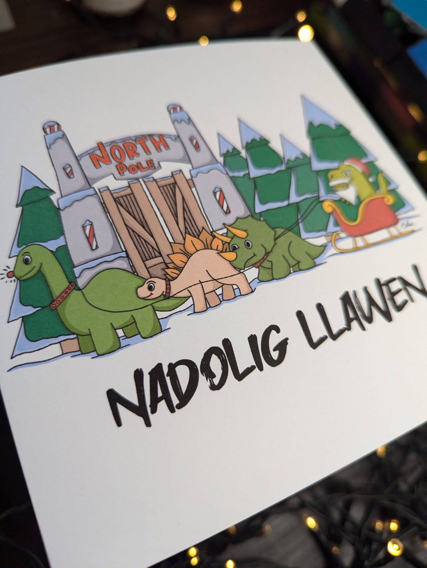 Dinosaur Christmas Nadolig Llawen Christmas Card