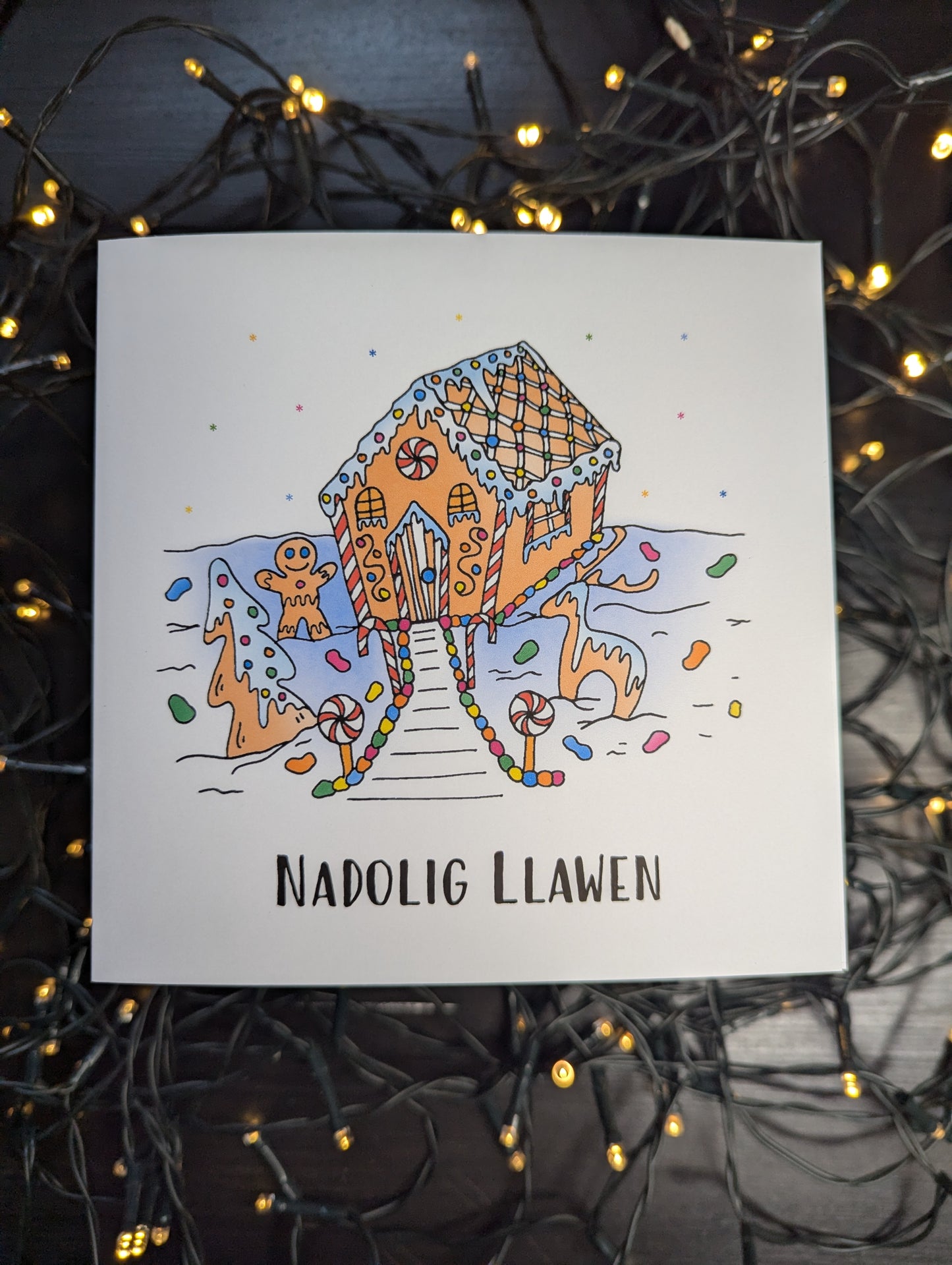 Gingerbread House Nadolig Llawen Christmas Card