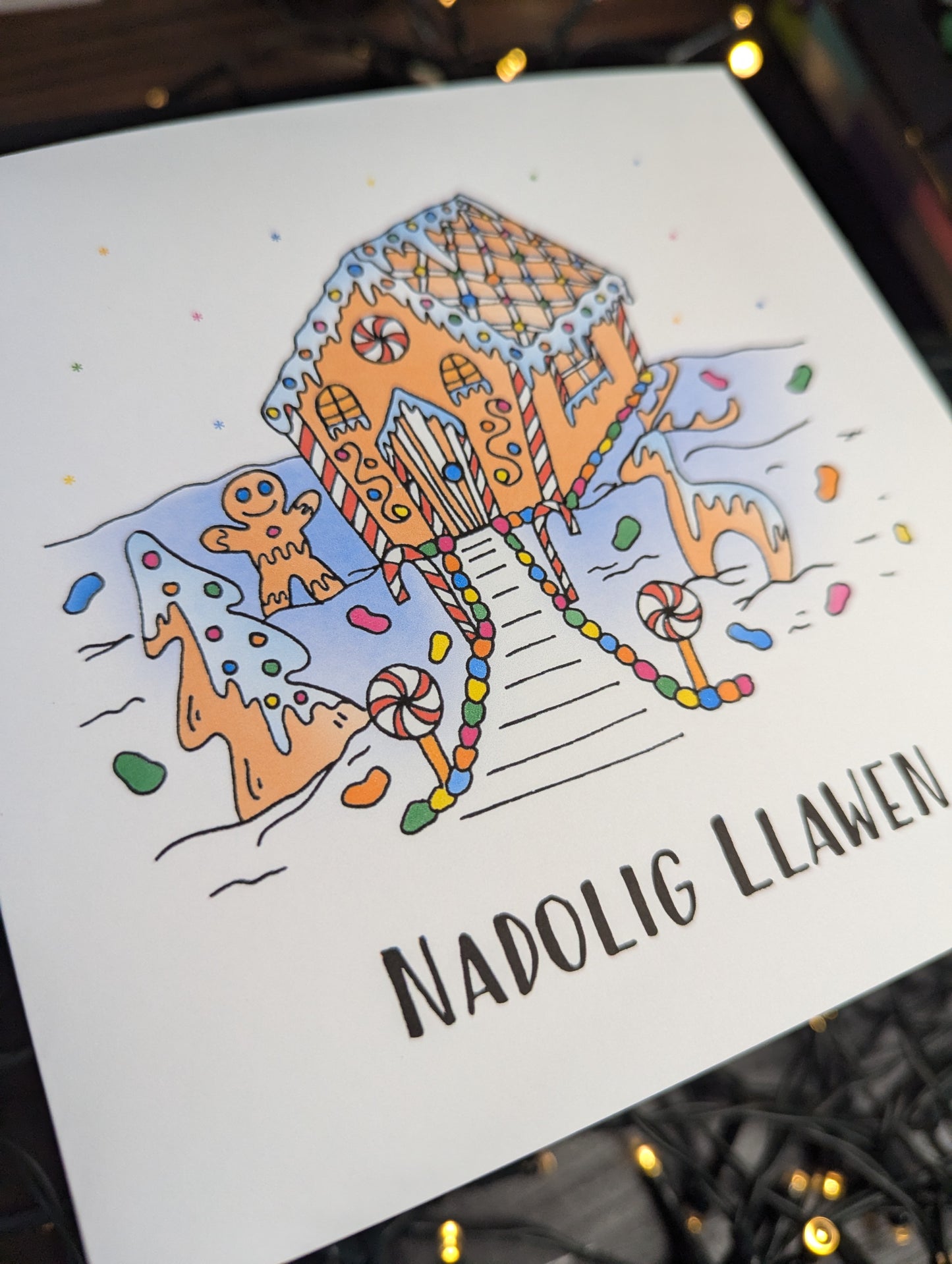 Gingerbread House Nadolig Llawen Christmas Card
