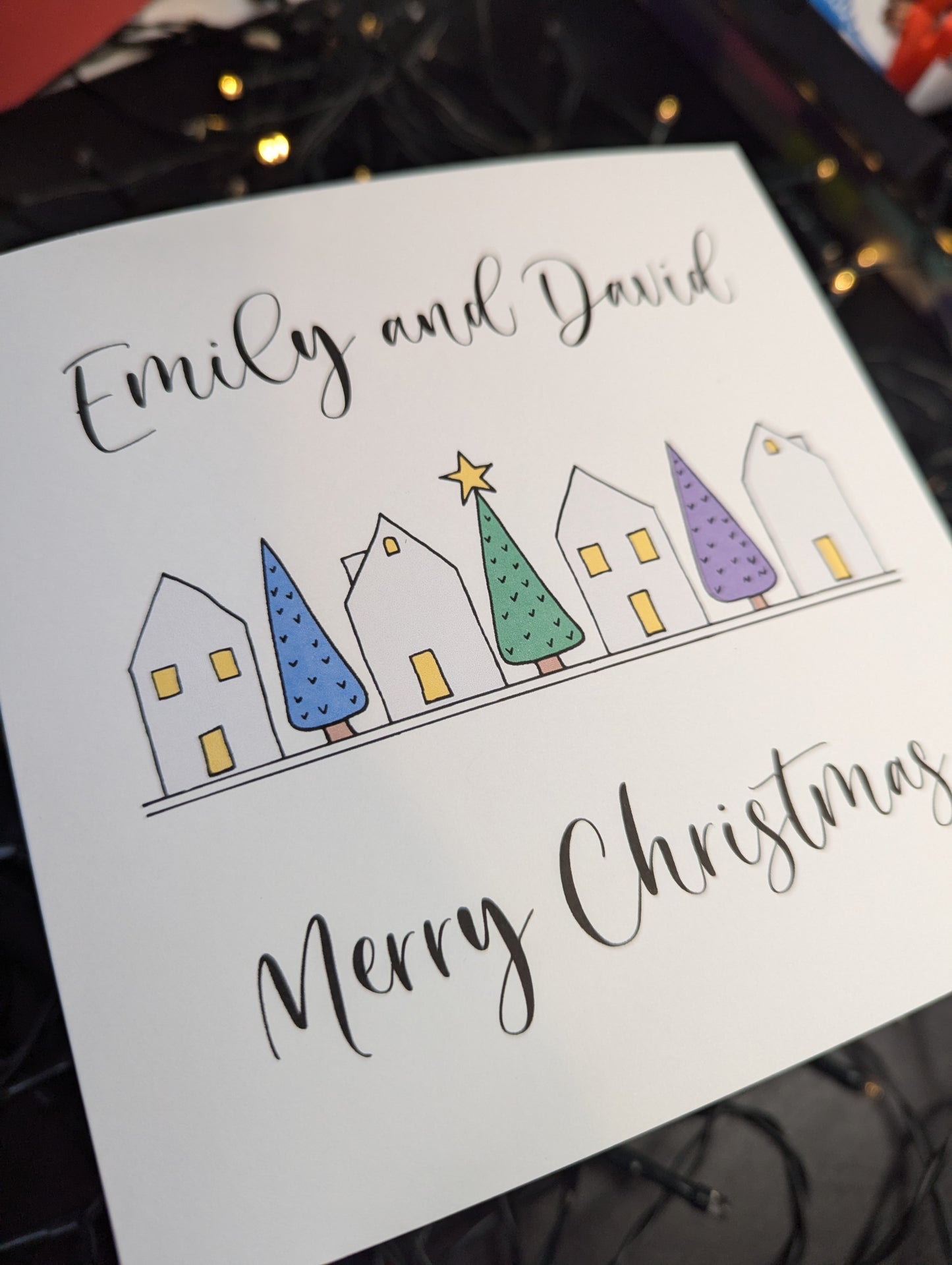 Personalised - Christmas Street - Nadolig Llawen - Merry Christmas Card (Welsh or English)