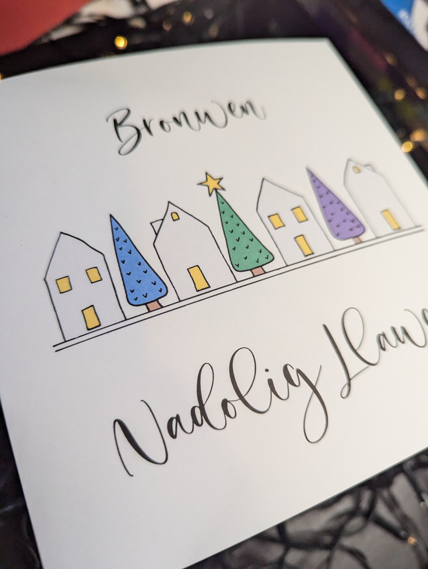 Personalised - Christmas Street - Nadolig Llawen - Merry Christmas Card (Welsh or English)