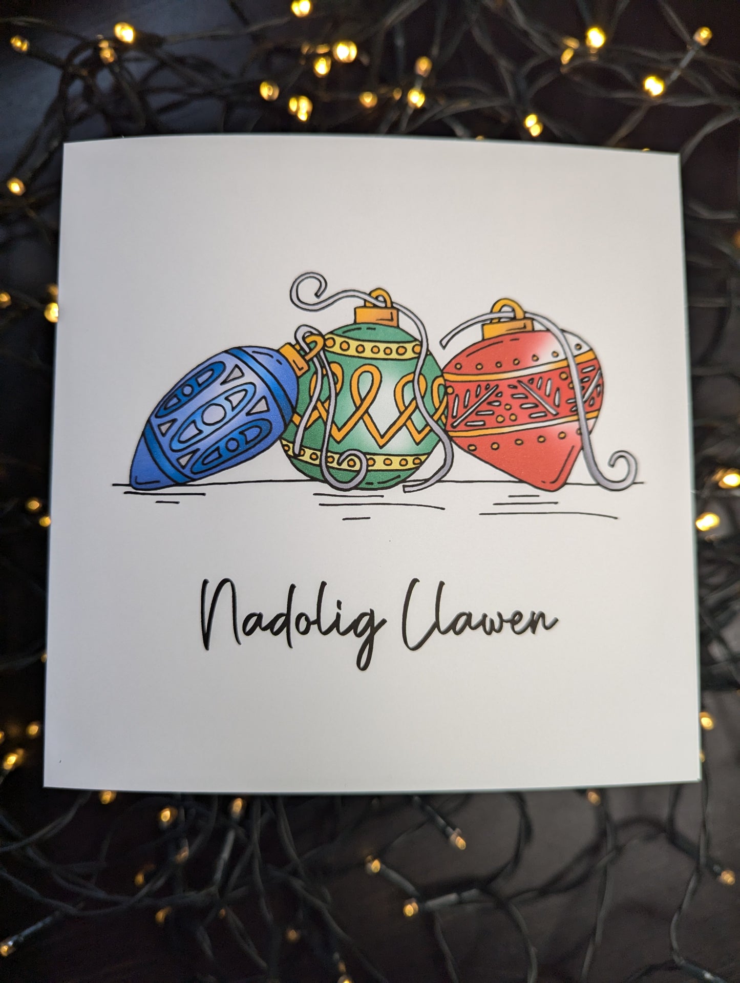 Vintage Baubles Nadolig Llawen Christmas Card