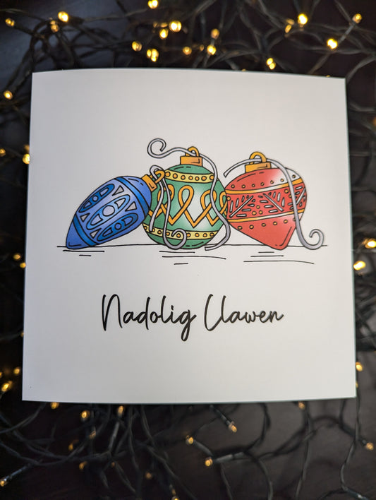 Vintage Baubles Nadolig Llawen Christmas Card