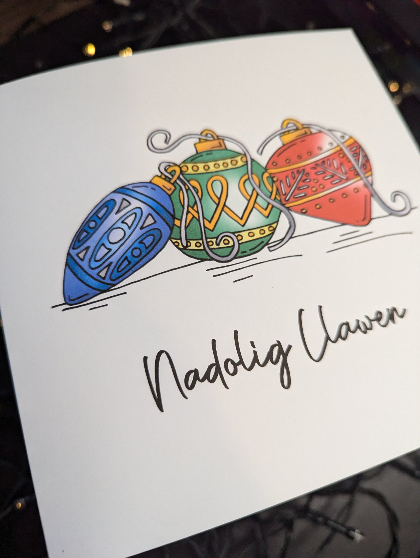 Vintage Baubles Nadolig Llawen Christmas Card