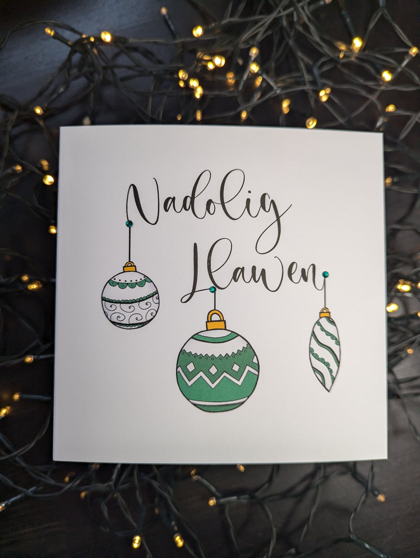 Bauble Green Nadolig Llawen Christmas Card