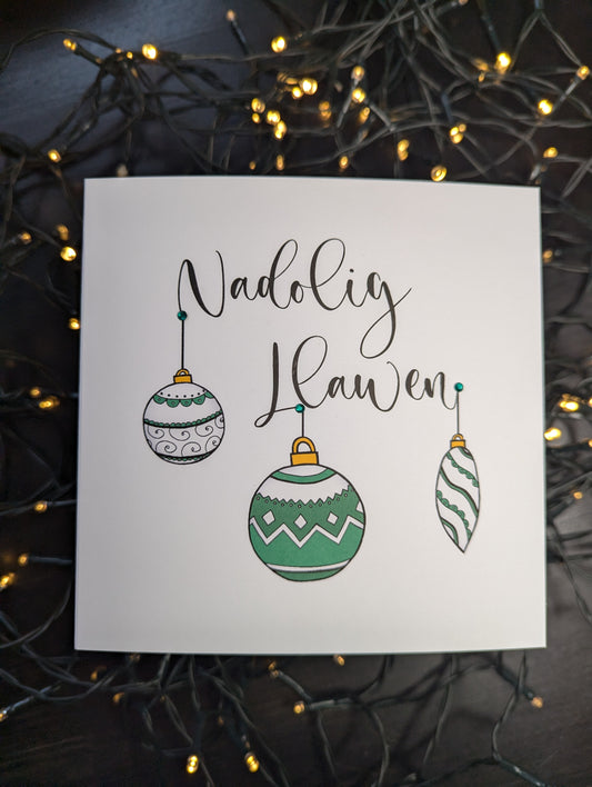 Bauble Green Nadolig Llawen Christmas Card