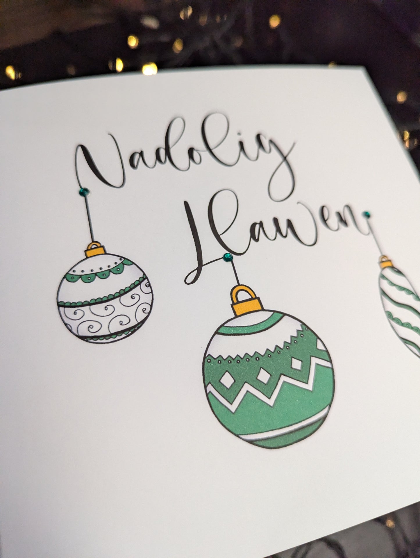 Bauble Green Nadolig Llawen Christmas Card
