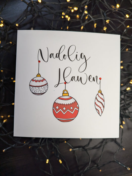 Bauble Red Nadolig Llawen Christmas Card