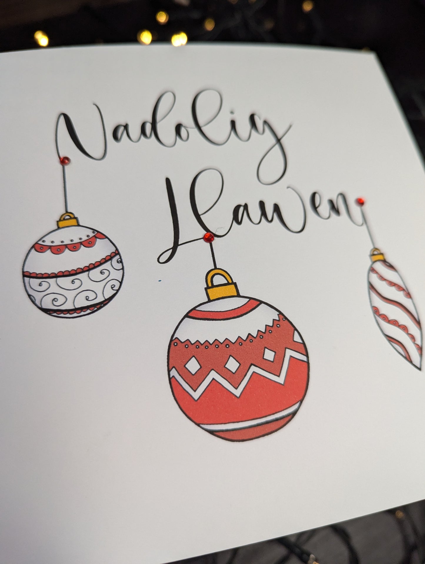 Bauble Red Nadolig Llawen Christmas Card