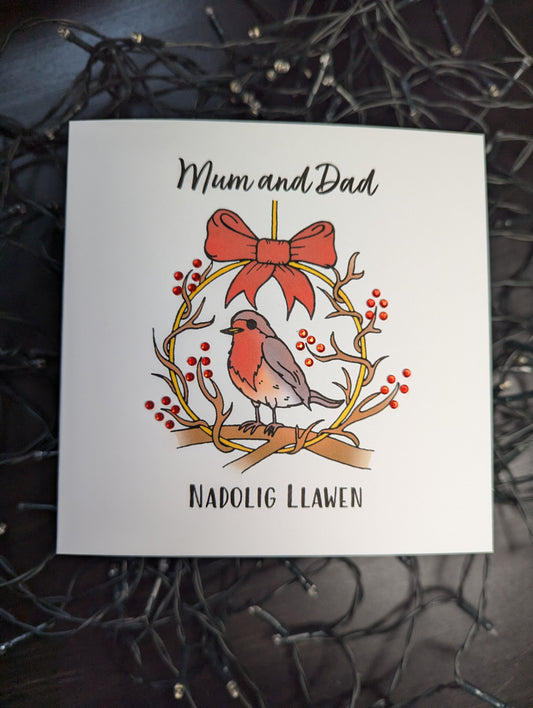 Personalised - Robin Red Nadolig Llawen Christmas Card (Welsh or English)