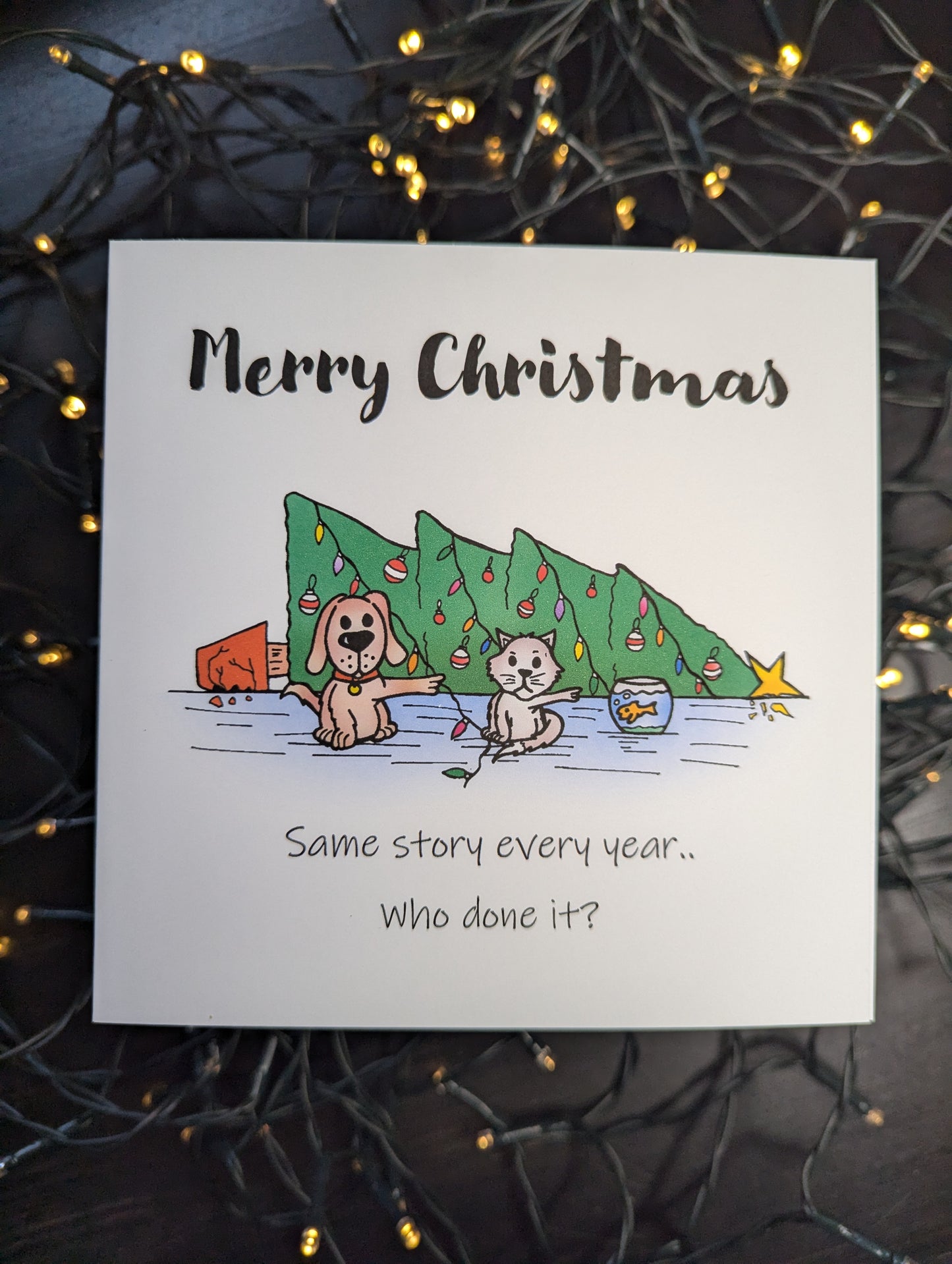 Who done it? Christmas Card - Cat - Dog - fish