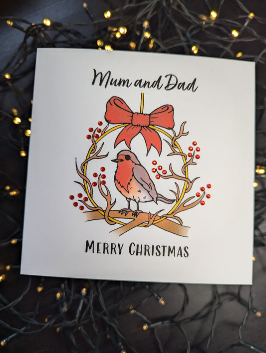 Personalised - Robin Red Christmas Card (Welsh or English)