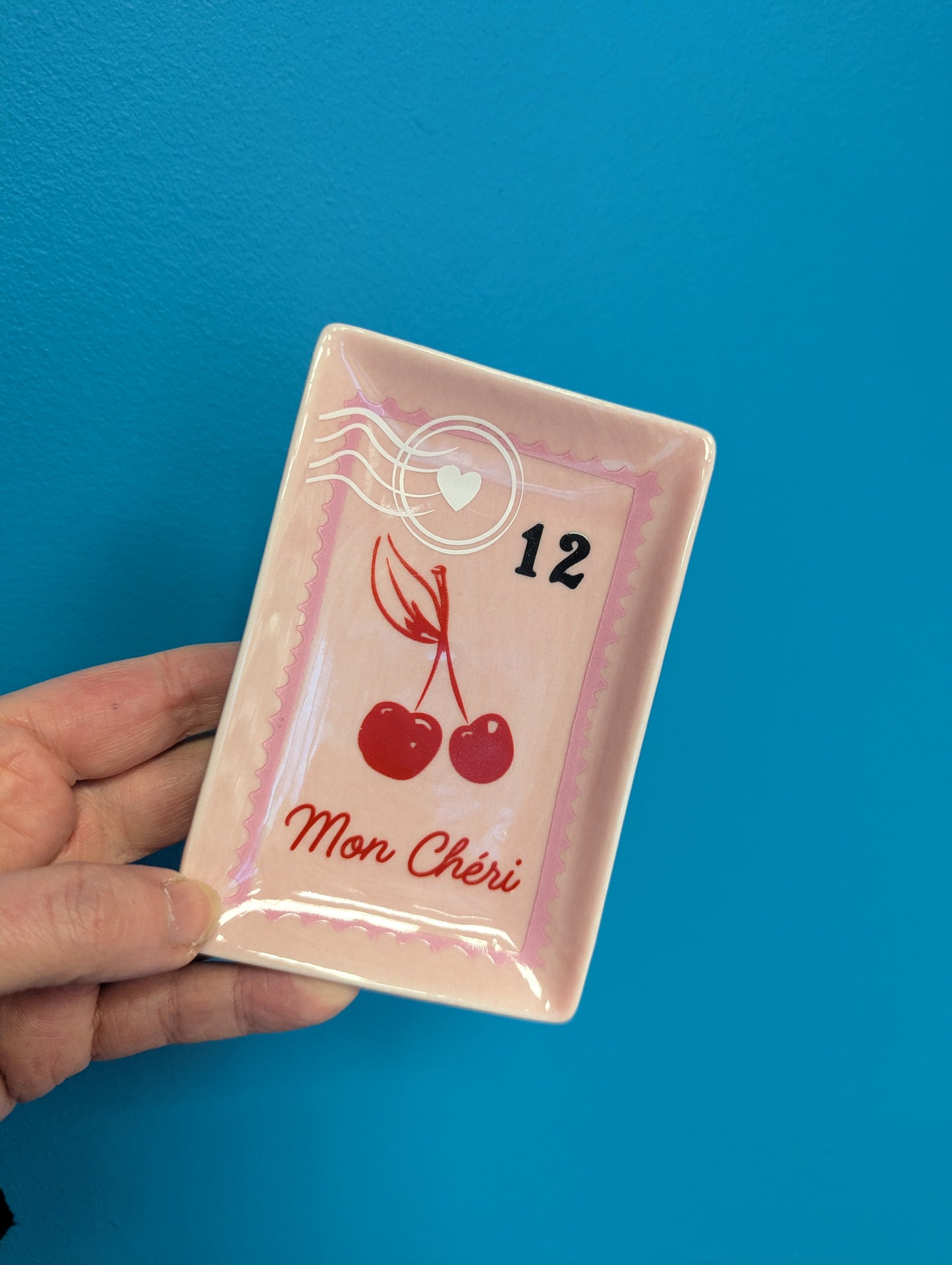 Cherry Postage Stamp Trinket Dish