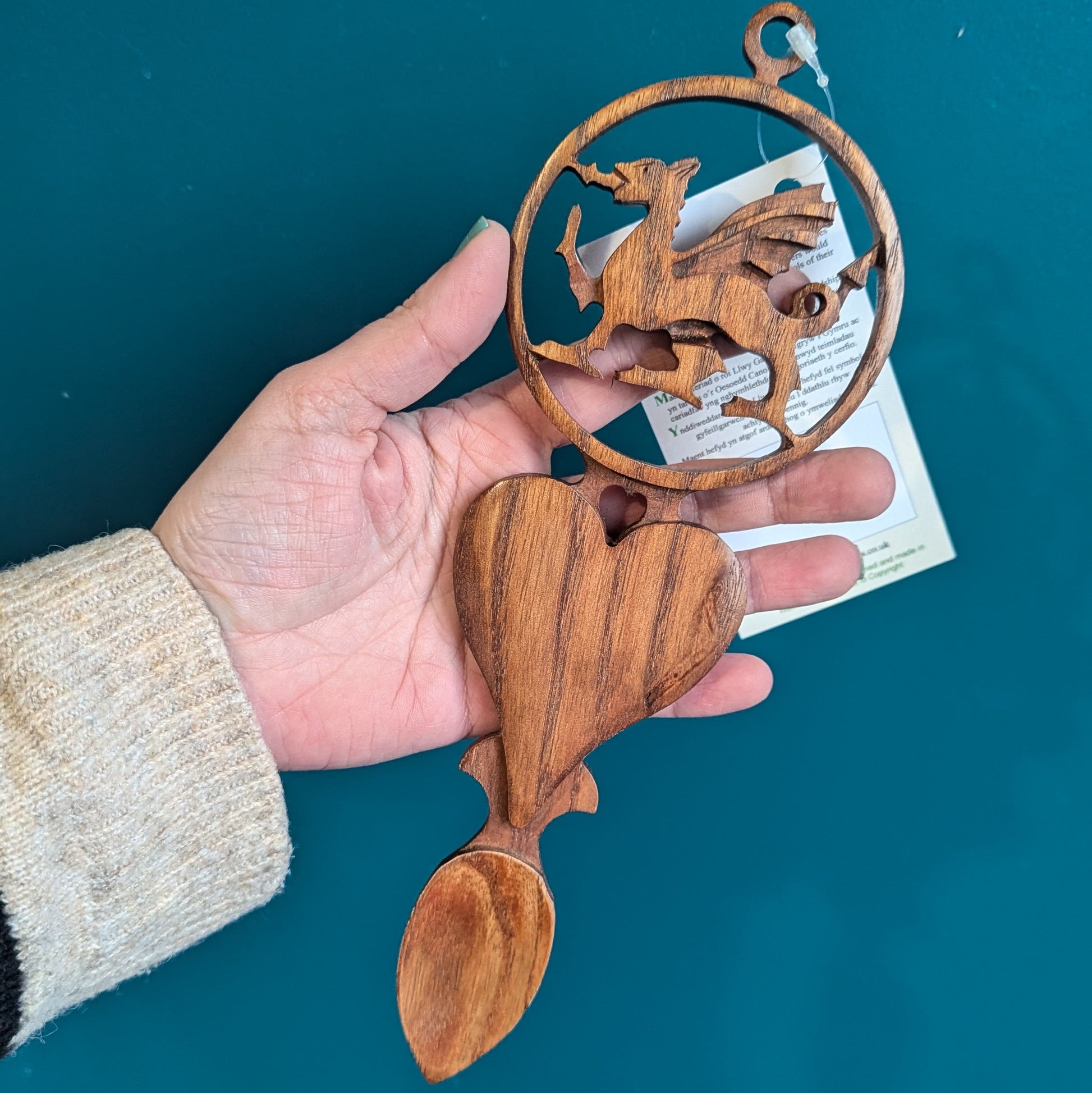Wooden, Lovespoon, Wedding, Dragon, anniversary, light, wood, handmade, wood, love, spoon, Welsh, Wales, Cymraeg, Anniversary