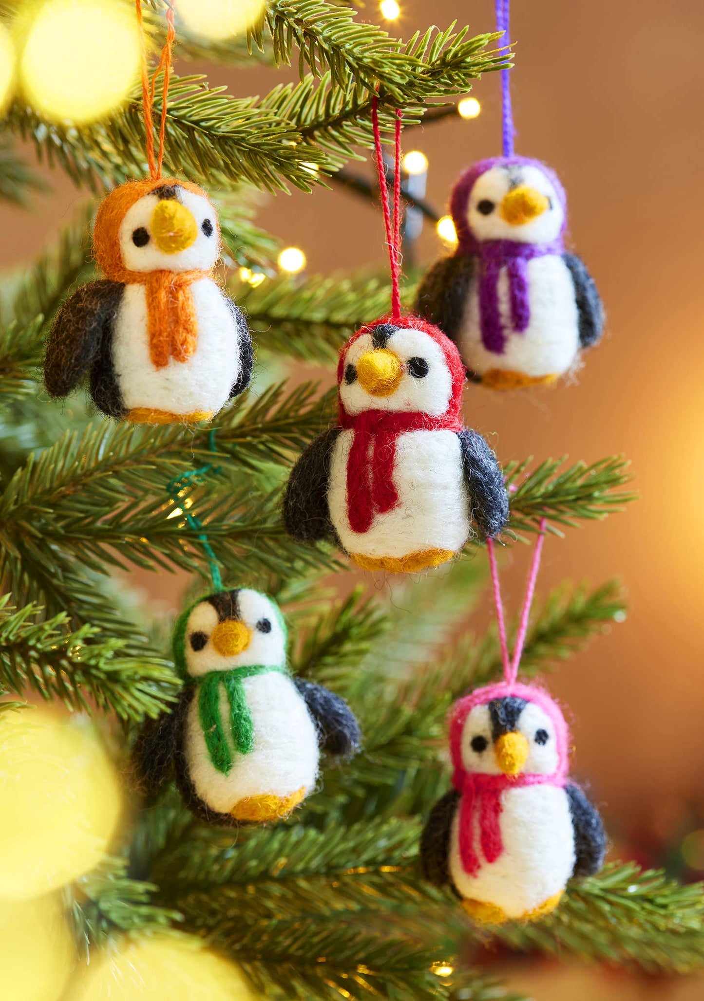 Handmade Set of 5 Hanging Felt Penguin Decorations