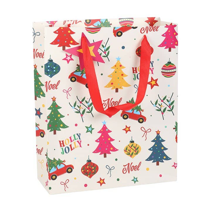 23cm Medium Colourful Nostalgic Christmas Print Gift Bag