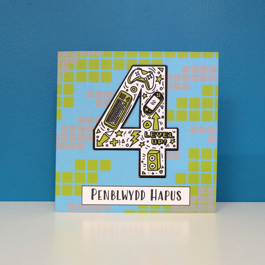 Gaming 4th Penblwydd Hapus (Birthday Card) - Welsh
