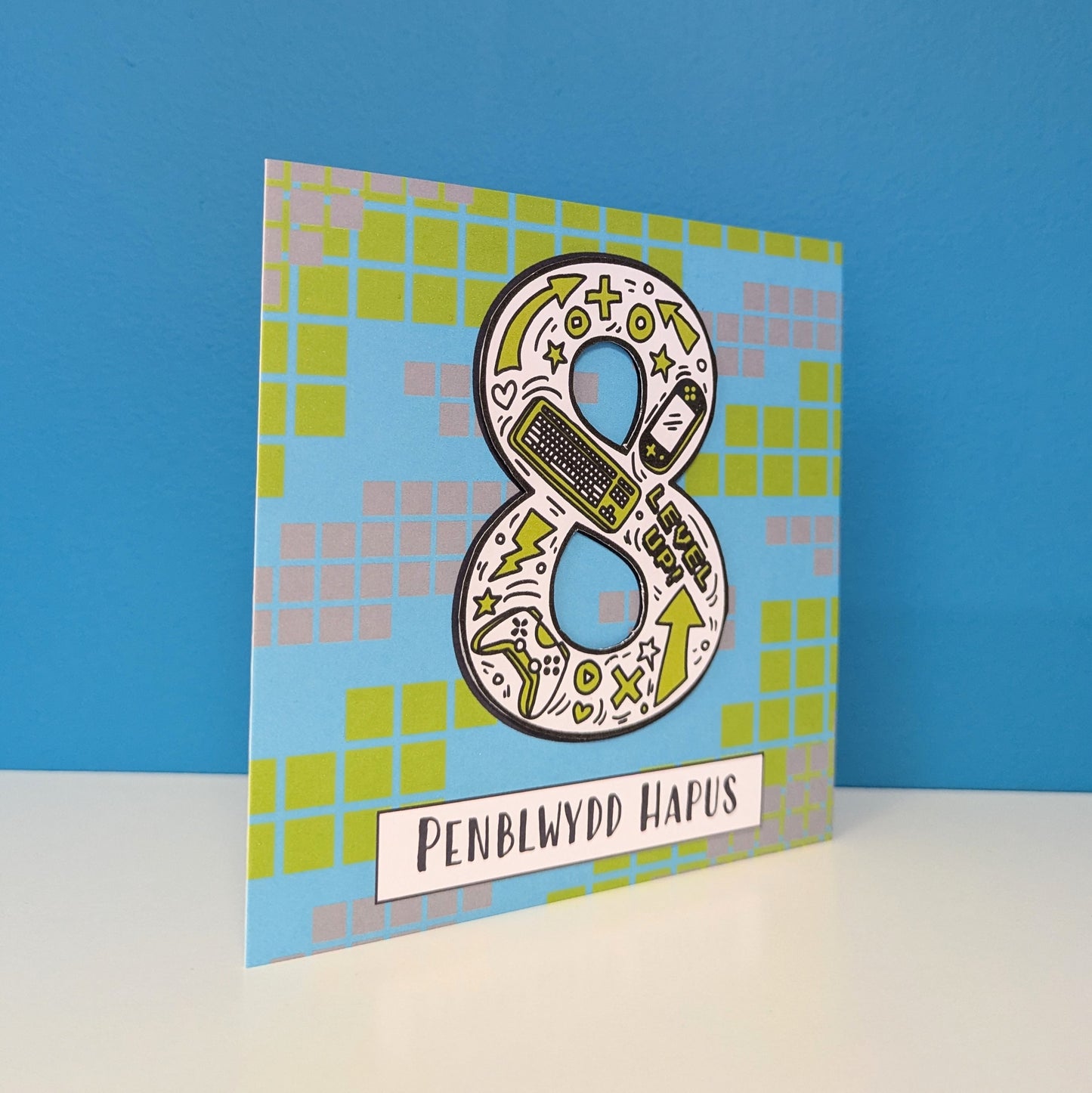 Gaming 8th Penblwydd Hapus (Birthday Card) - Welsh