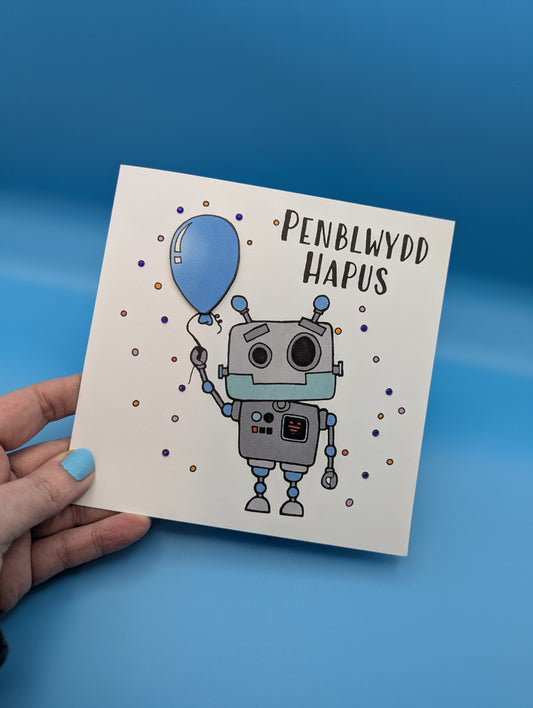 Robot Penblwydd Hapus (Birthday Card) - Welsh Card