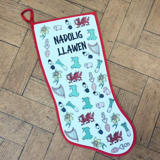 Christmas Stocking - Welsh Design - Nadolig Llawen