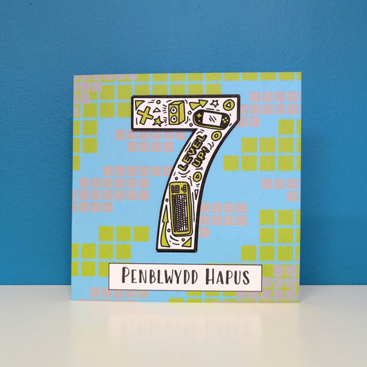 Gaming 7th Penblwydd Hapus (Birthday Card) - Welsh