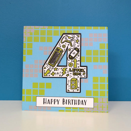 Gaming 4th Birthday Card