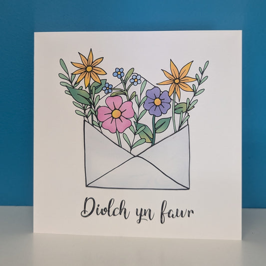 Diolch yn fawr flower envelope Card