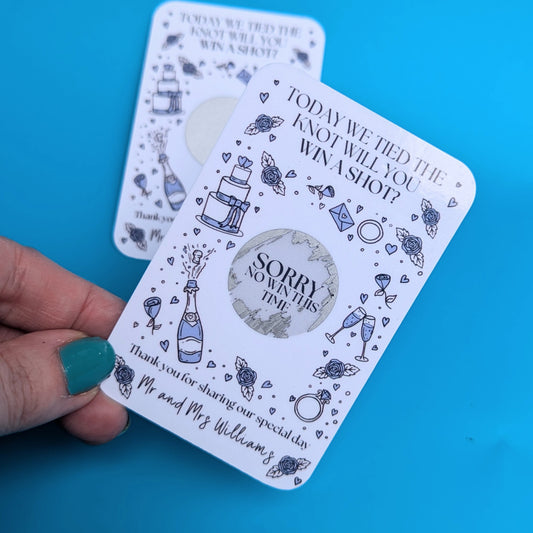Wedding Day Table Scratch Cards - Drink Game - Personalised - Blue