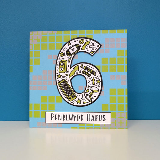 Gaming 6th Penblwydd Hapus (Birthday Card) - Welsh