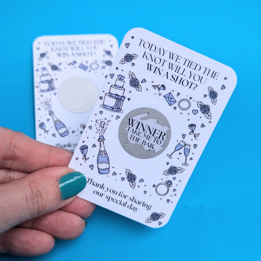 Wedding Day Table Scratch Cards - Drink Game - Blue