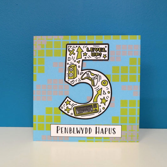 Gaming 5th Penblwydd Hapus (Birthday Card) - Welsh